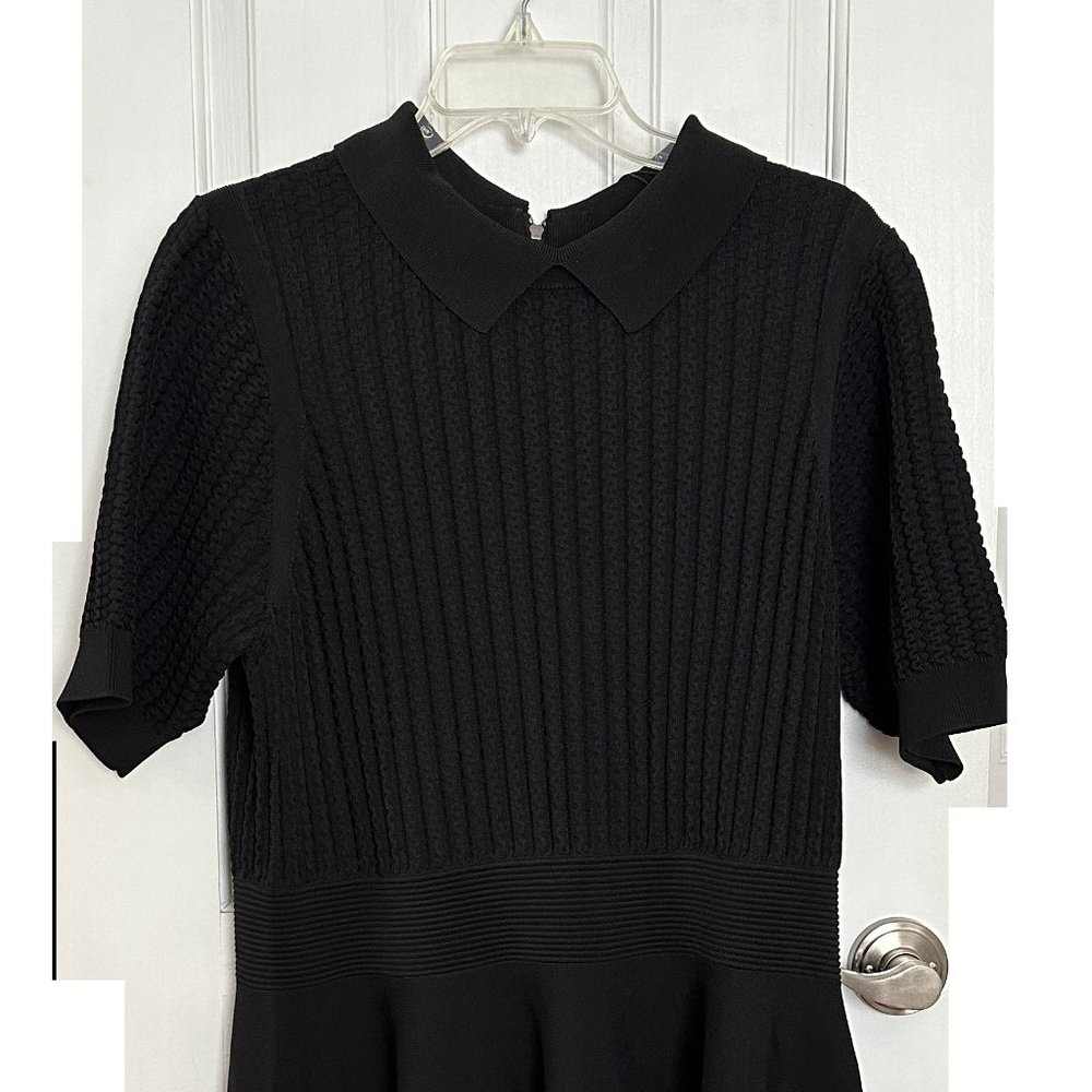 Ted Baker London Black Textured Dress w. Monochrome Black Collar Size 6 NWT